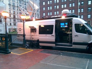 A news van sits outside Columbia on March 29, 2010. I took this photo as I walked toward my building.
