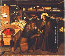 Jerome in his study, chilling with a murderous beast