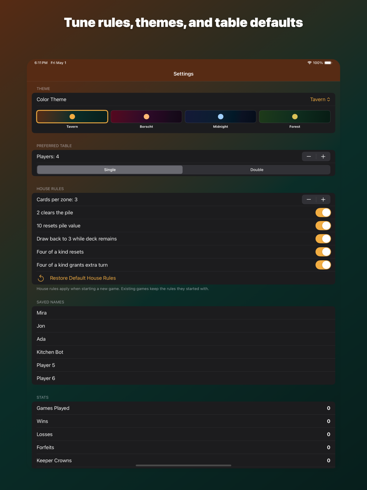 iPad Settings Screen